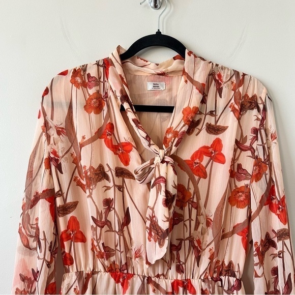 ARITZIA-“LITTLE Moon” Saffron Floral Semi Sheer Long Sleeve Mini Dress (Size: M) - Picture 7 of 14